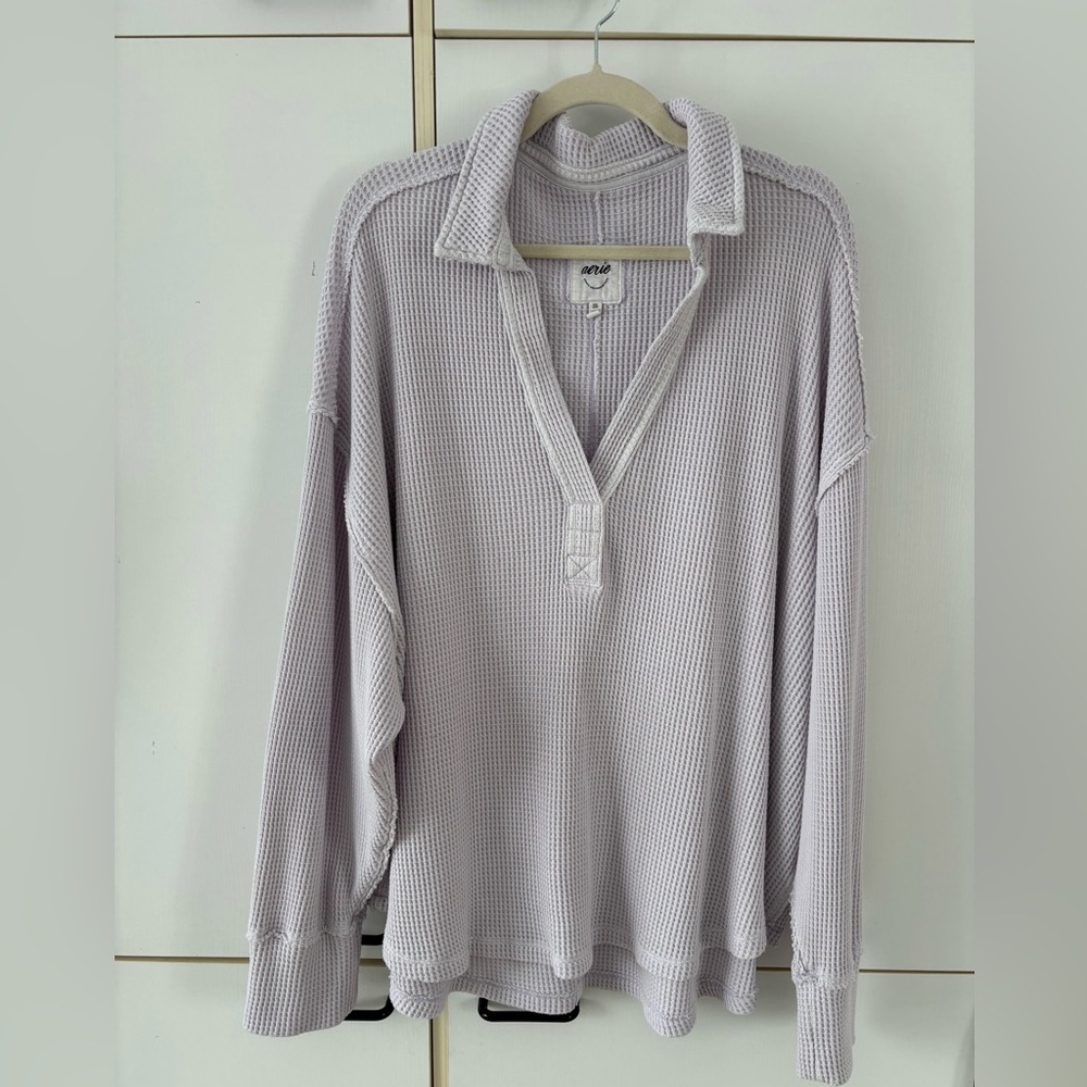 aerie Light Lavender Waffle Knit Top Oversized Women XXL Loungewear Cabinecore